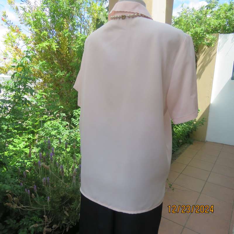 Richly embroidered soft apricot colour button down silky polyester top.Shirt collar.Size 40 .As new