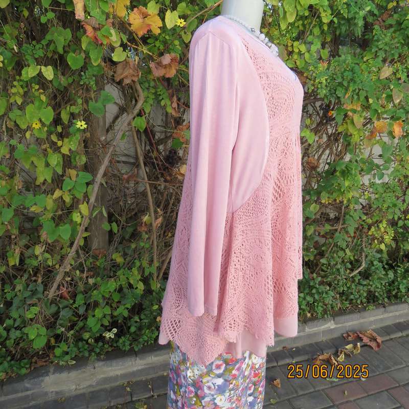 BOZZ flamingo pink slip over long sleeve 2 layer stretch cotton top. Size 44-46. Used