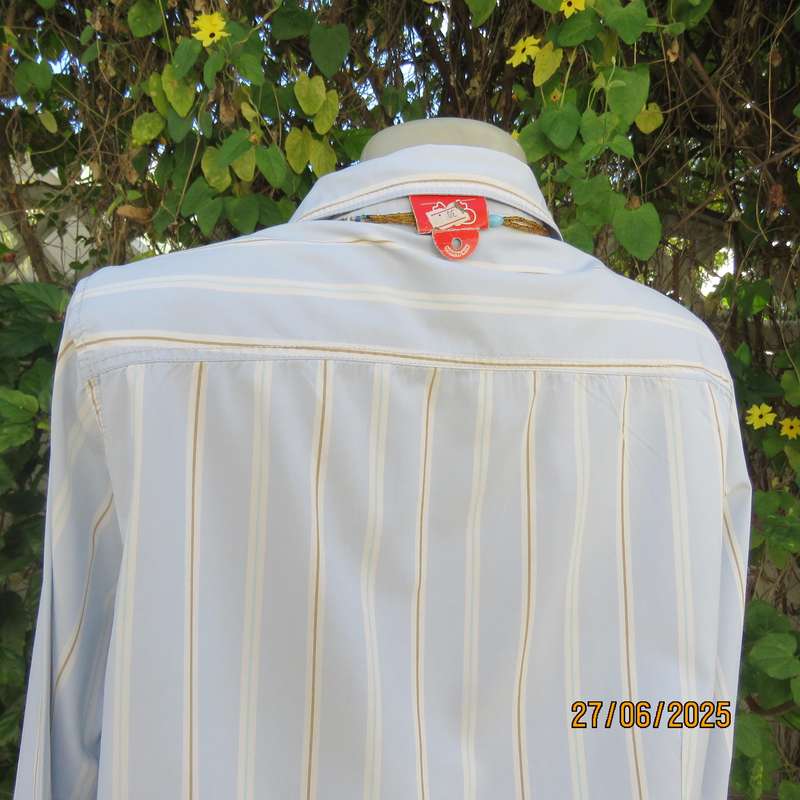 WOOLWORTHS long sleeve baby blue shirt with white-tan vertical stripes. Size 42