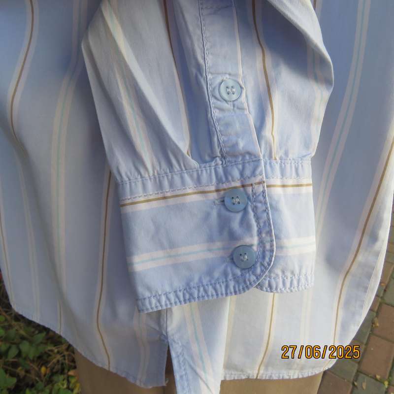WOOLWORTHS long sleeve baby blue shirt with white-tan vertical stripes. Size 42