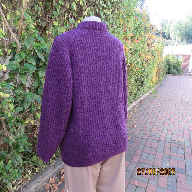 PAUL VIVALDI thick double knit purple cardigan size 38. High collar-button and loop closure.