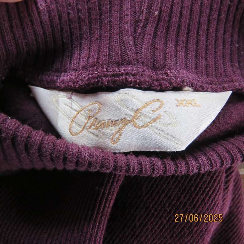 PENNY C dark plum crew neck poncho with cut on elbow sleeves. Size 38-44.