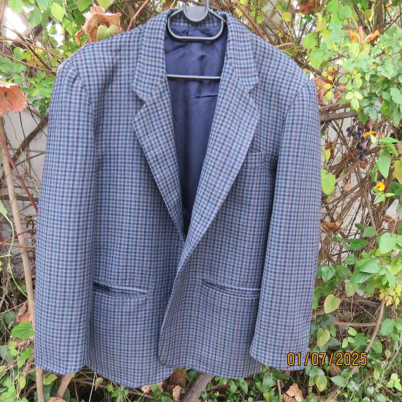 AFOLDO TRABALDO men's blue-brown check sports 100% wool jacket. Fully lined. Size 38