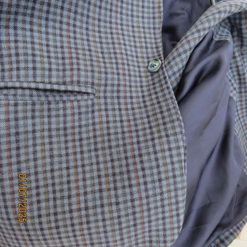 AFOLDO TRABALDO men's blue-brown check sports 100% wool jacket. Fully lined. Size 38
