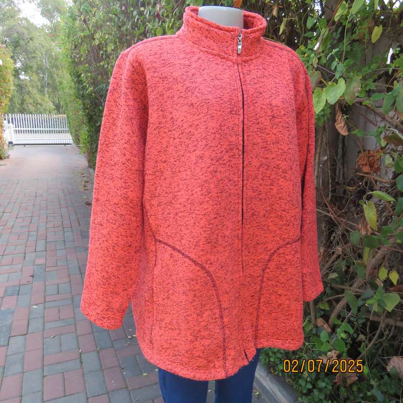 FASHION EXPRESS cosy zip-up crimson-brown mottled brush polyester jacket size 50