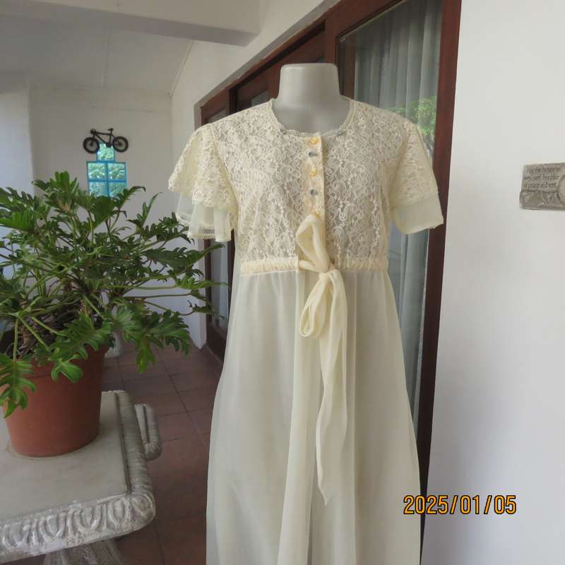 Nostalgic PRINCESS vanilla colour nylon night gown. Lace top overlay.Double bell sleeves.Size 36.