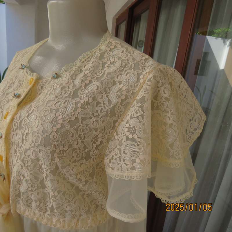 Nostalgic PRINCESS vanilla colour nylon night gown. Lace top overlay.Double bell sleeves.Size 36.