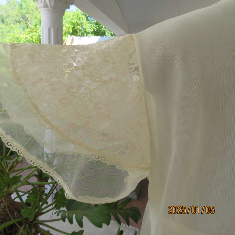 Nostalgic PRINCESS vanilla colour nylon night gown. Lace top overlay.Double bell sleeves.Size 36.