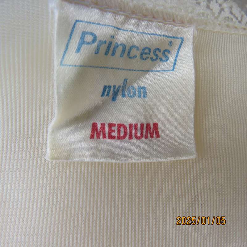 Nostalgic PRINCESS vanilla colour nylon night gown. Lace top overlay.Double bell sleeves.Size 36.