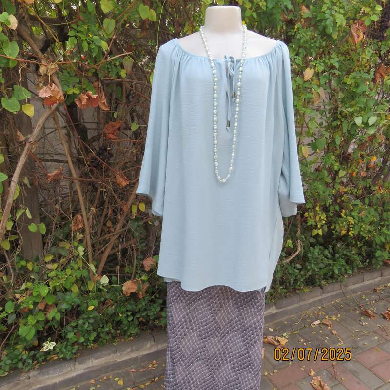 DONNA CLAIRE pale jade slip over textured polyester top. Wide elasticated neckline. Size 50