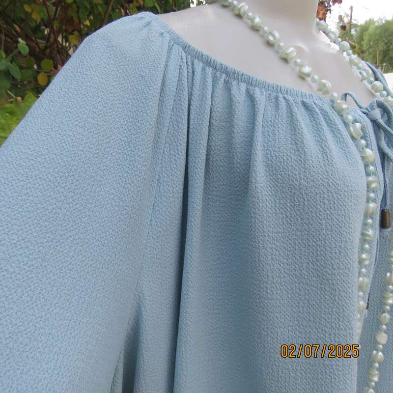 DONNA CLAIRE pale jade slip over textured polyester top. Wide elasticated neckline. Size 50
