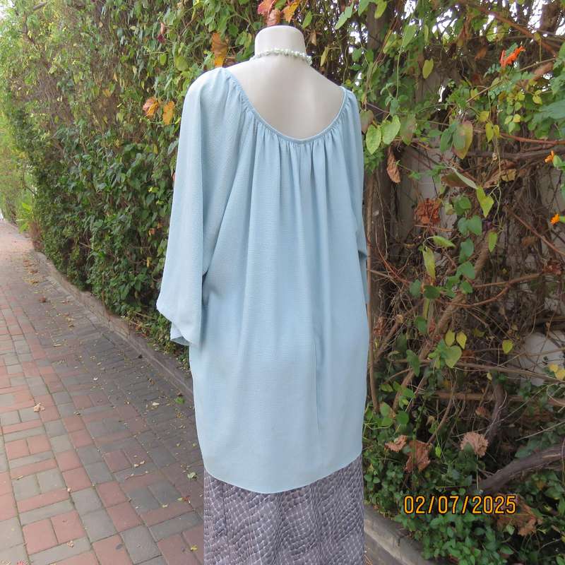 DONNA CLAIRE pale jade slip over textured polyester top. Wide elasticated neckline. Size 50