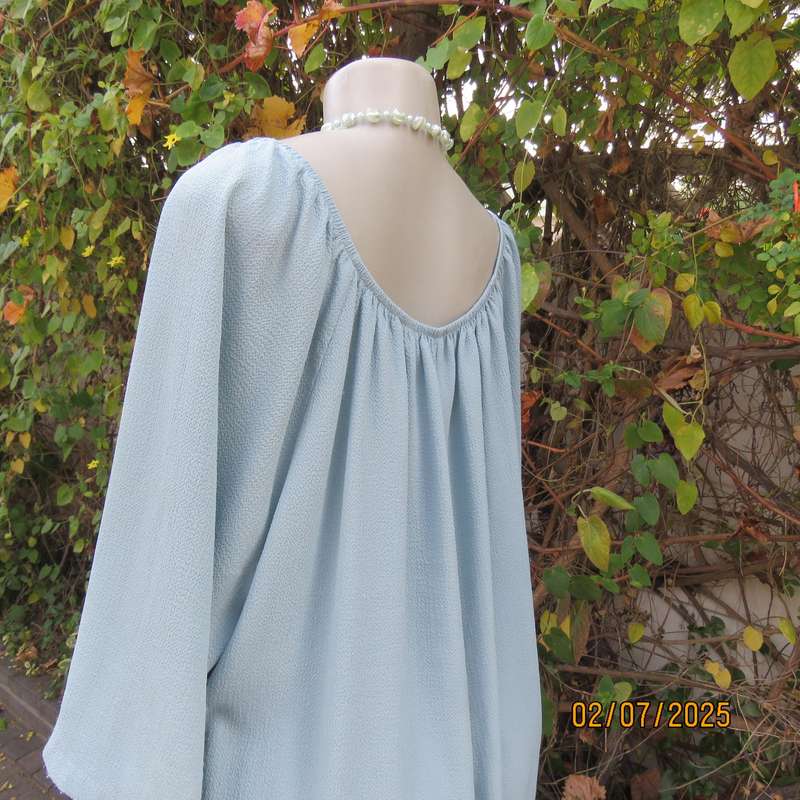 DONNA CLAIRE pale jade slip over textured polyester top. Wide elasticated neckline. Size 50