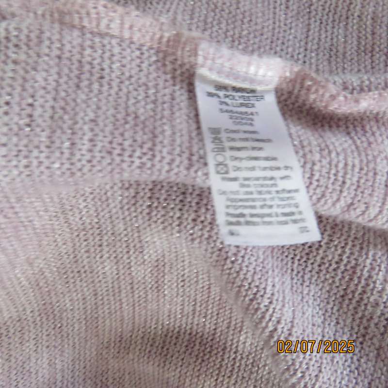 DONNA CLAIRE perfume pink poly-rayon-lurex stretch slip over knitted top. Size 50