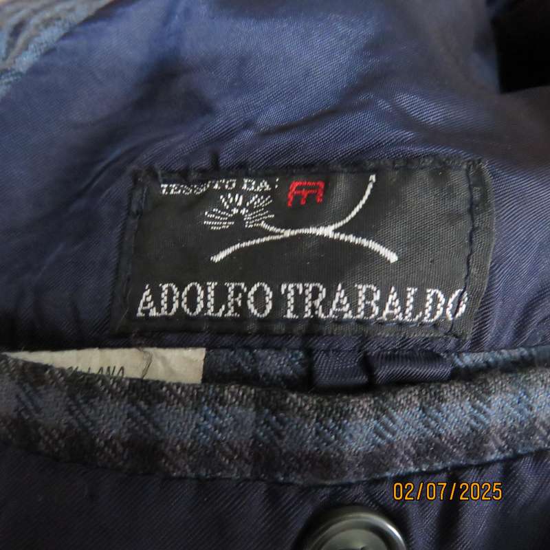 AFOLDO TRABALDO men's blue-brown check sports 100% wool jacket. Fully lined. Size 38