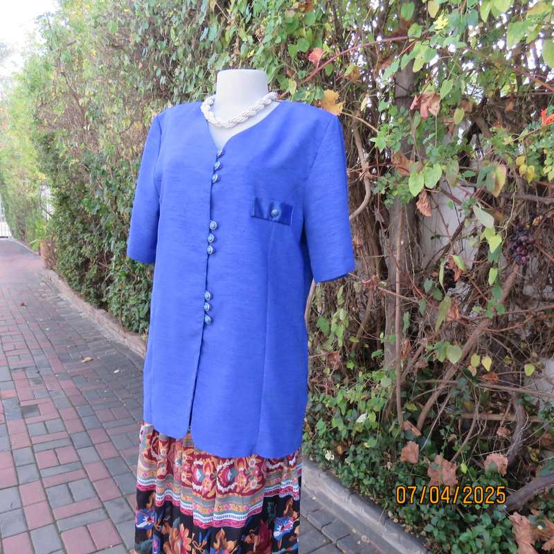 RHAPSODY royal blue textured satin button down V front jacket size 38