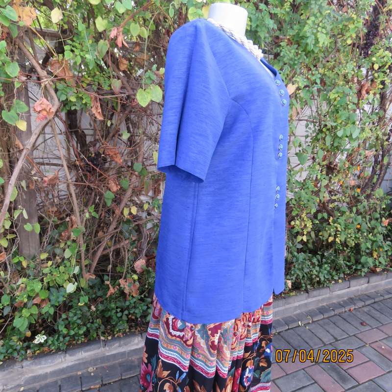 RHAPSODY royal blue textured satin button down V front jacket size 38