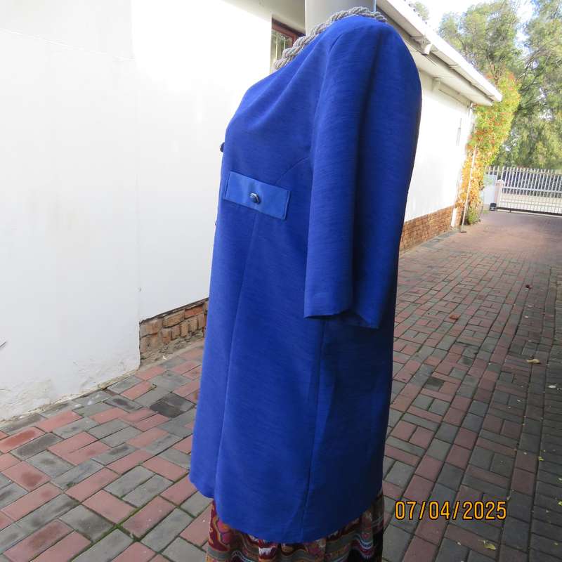 RHAPSODY royal blue textured satin button down V front jacket size 38