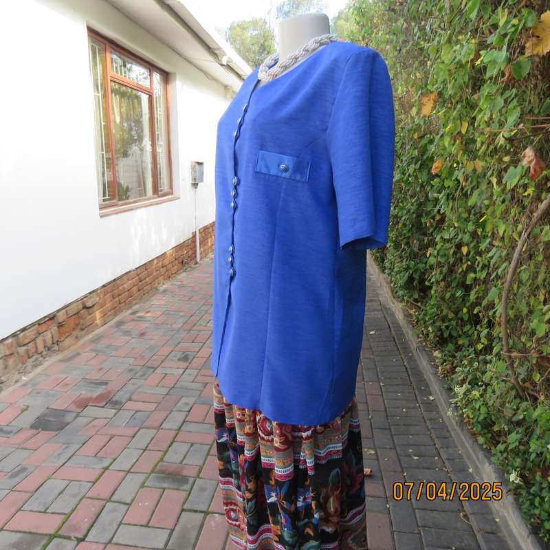 RHAPSODY royal blue textured satin button down V front jacket size 38