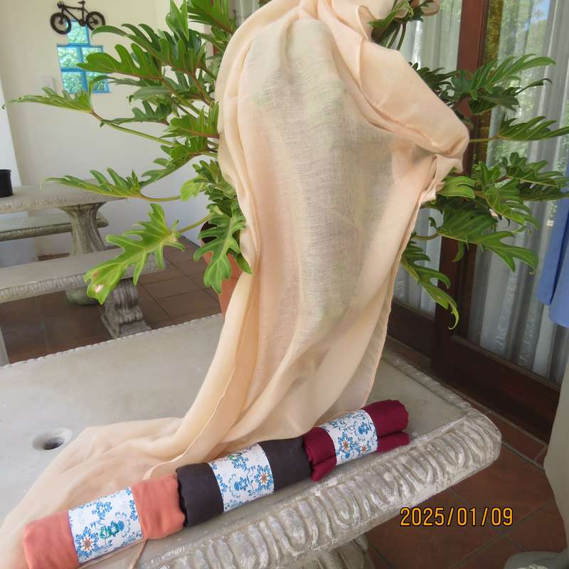 Fabulous fine cotton shawls. Size 182cmx90cm. Rich cream-maroon-peach-grey. Advise colour. New
