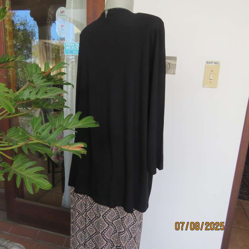 QUEENSPARK very black slip over long sleeve size 50 stretch viscose top. Black embellishment