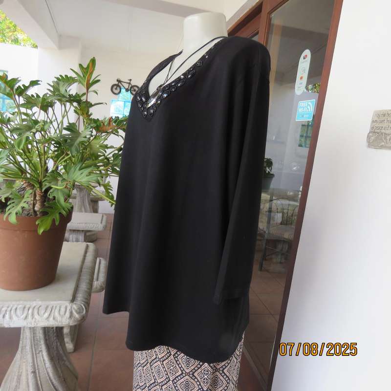 QUEENSPARK very black slip over long sleeve size 50 stretch viscose top. Black embellishment