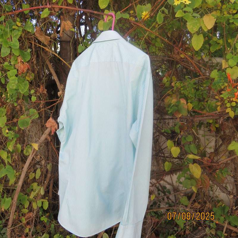 WOOLWORTHS pure cotton white-aqua vertical striped shirt size XL.