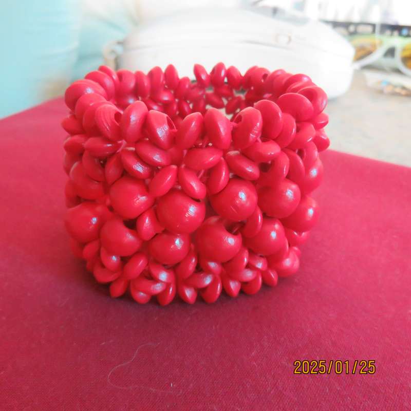 Wide bright red stretch bangle width 5cm. Different size beads. New item