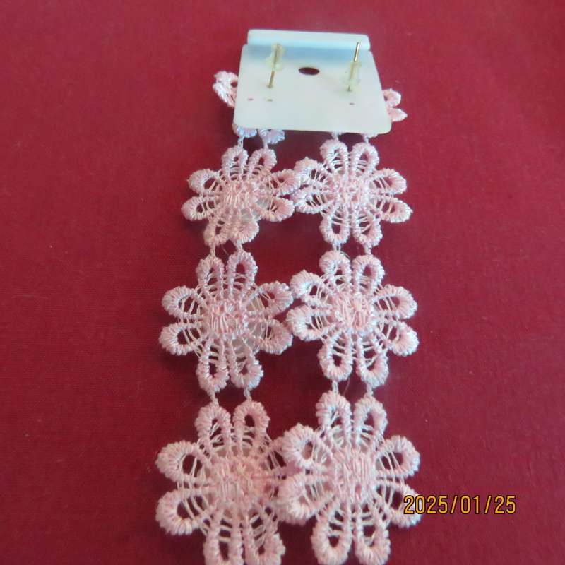 Stunning extra long carnation pink lace flower earrings with pretty inners. Length 11cm. New item