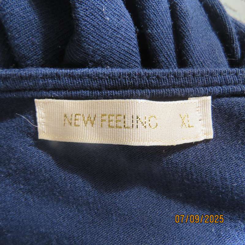 NEW FEELING navy maxi bodycon ribbed stretch polyester dress. White logo. Size 36