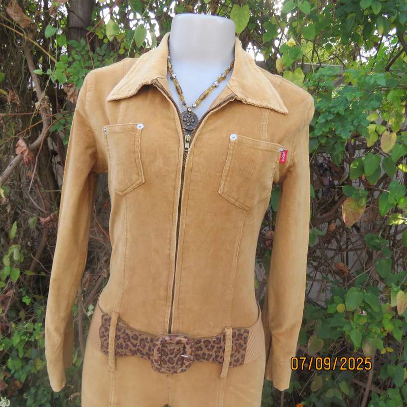 LUCY'S tan stretch corduroy jumpsuit size 32. Zip-up front. Bell bottom legs.