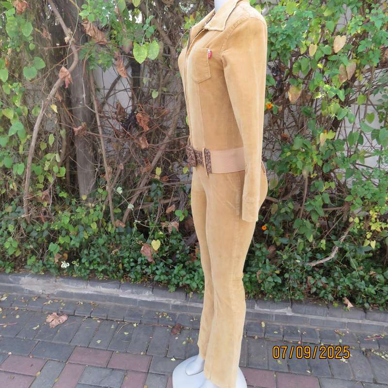 LUCY'S tan stretch corduroy jumpsuit size 32. Zip-up front. Bell bottom legs.
