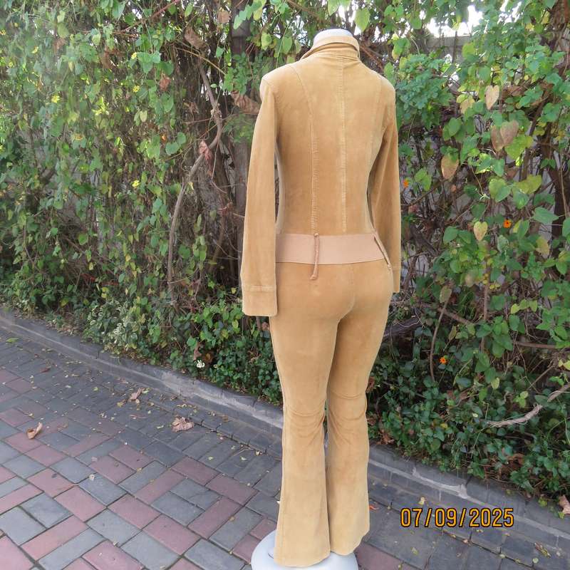 LUCY'S tan stretch corduroy jumpsuit size 32. Zip-up front. Bell bottom legs.