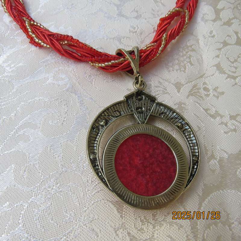 Handmade woven rice beads necklace bohemian large pendant with red stone. New item.