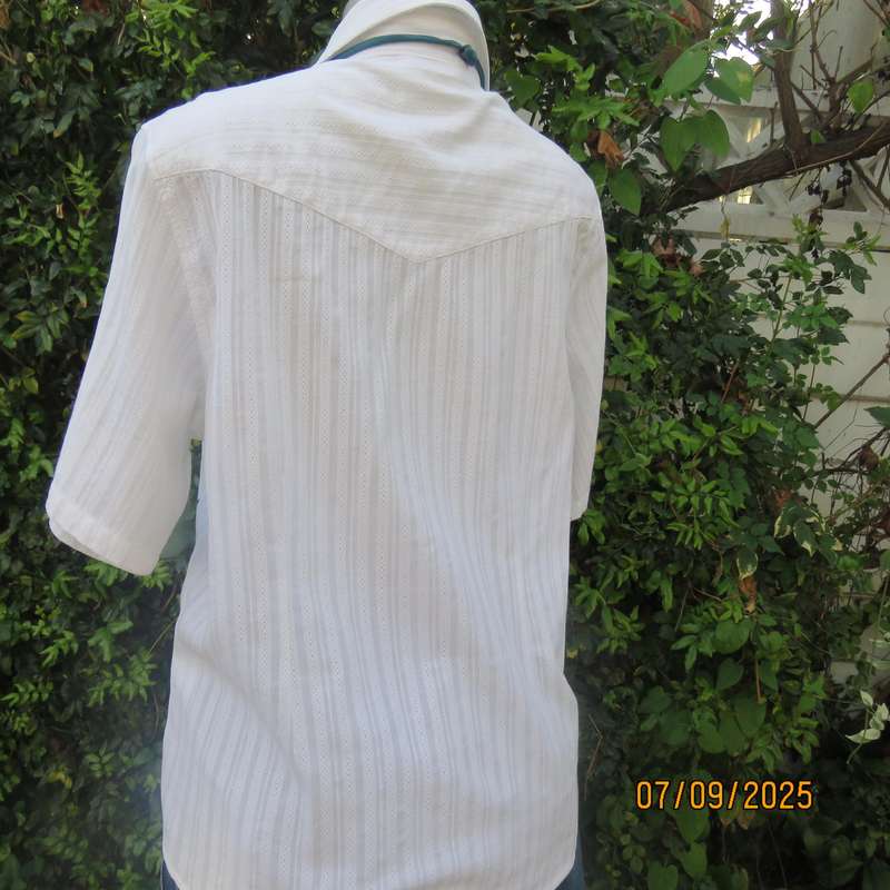 ML Classics white cotton with embossed stripes and bird-floral embroidery. Size 40