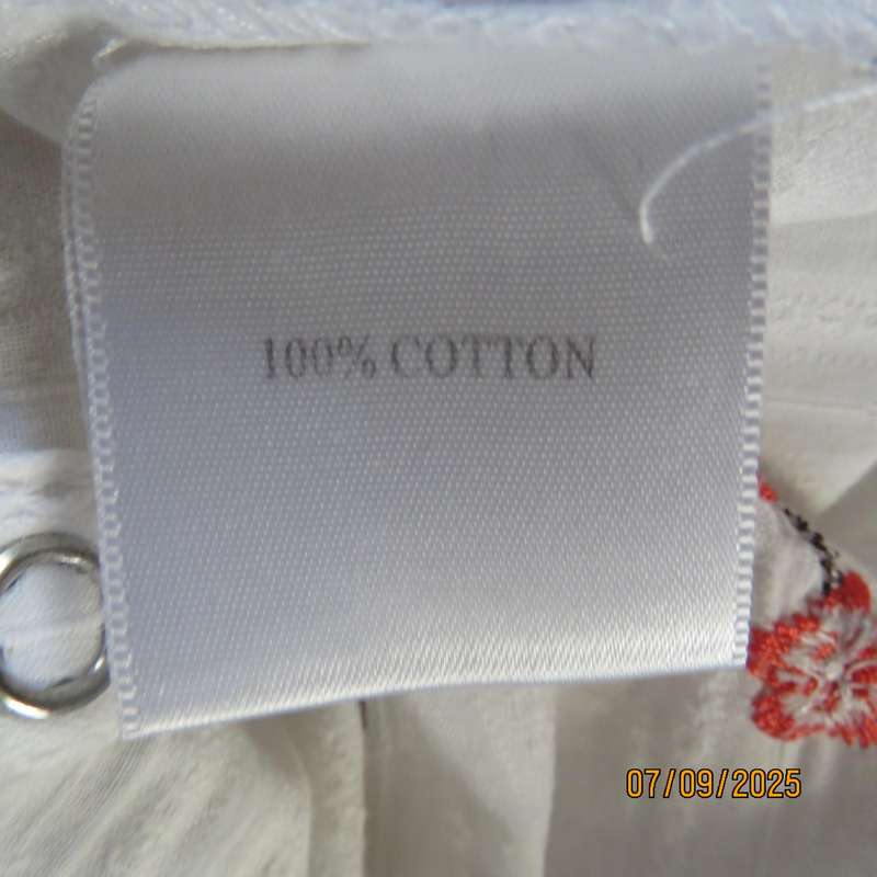 ML Classics white cotton with embossed stripes and bird-floral embroidery. Size 40
