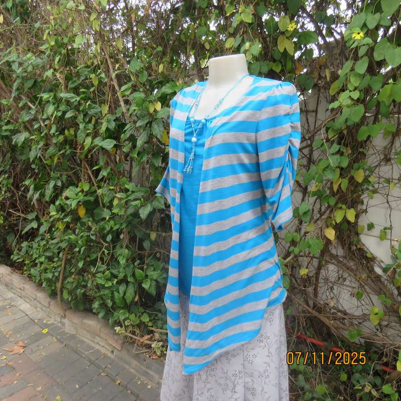 OBR turquoise-silver grey horizontal striped open top-turquoise attached front. Size 36