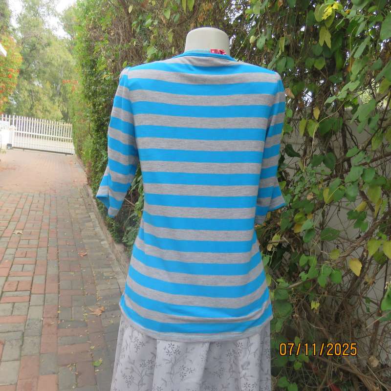 OBR turquoise-silver grey horizontal striped open top-turquoise attached front. Size 36