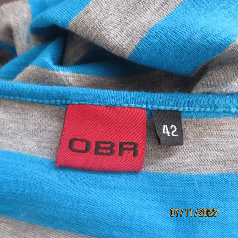 OBR turquoise-silver grey horizontal striped open top-turquoise attached front. Size 36