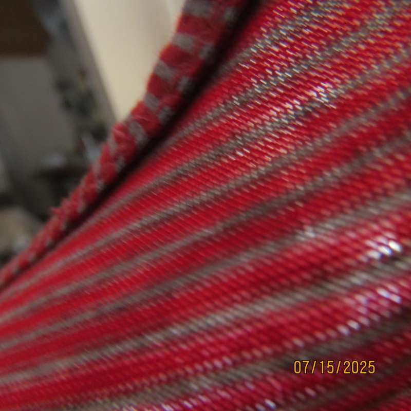 BOZZ long summer slip over sleeveless top in grey-red strip with sheer black overlay. Size 46