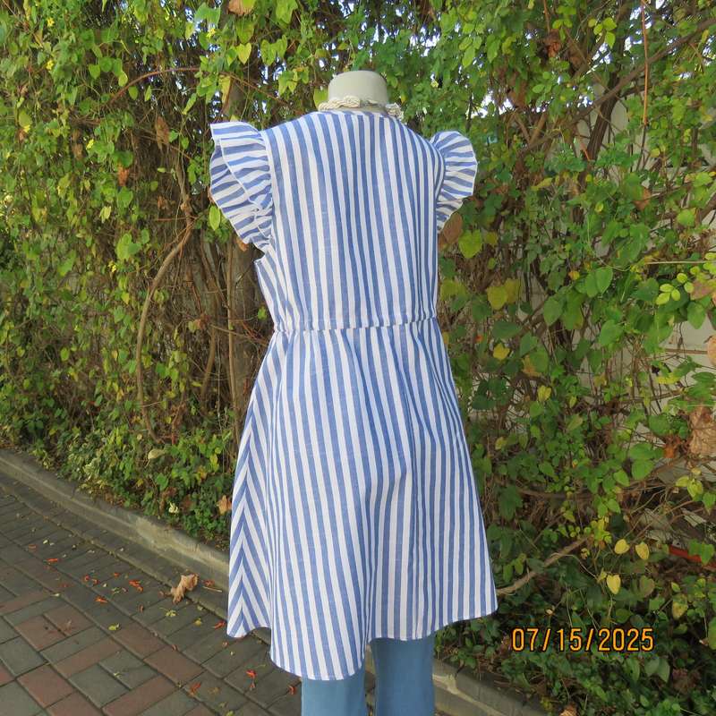 SHEIN blue-white vertical striped polycotton dress-long top. Size 40. Drawstring waist.