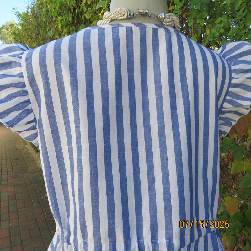 SHEIN blue-white vertical striped polycotton dress-long top. Size 40. Drawstring waist.