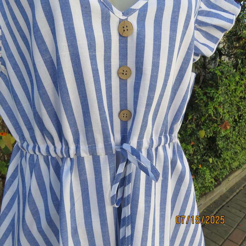 SHEIN blue-white vertical striped polycotton dress-long top. Size 40. Drawstring waist.