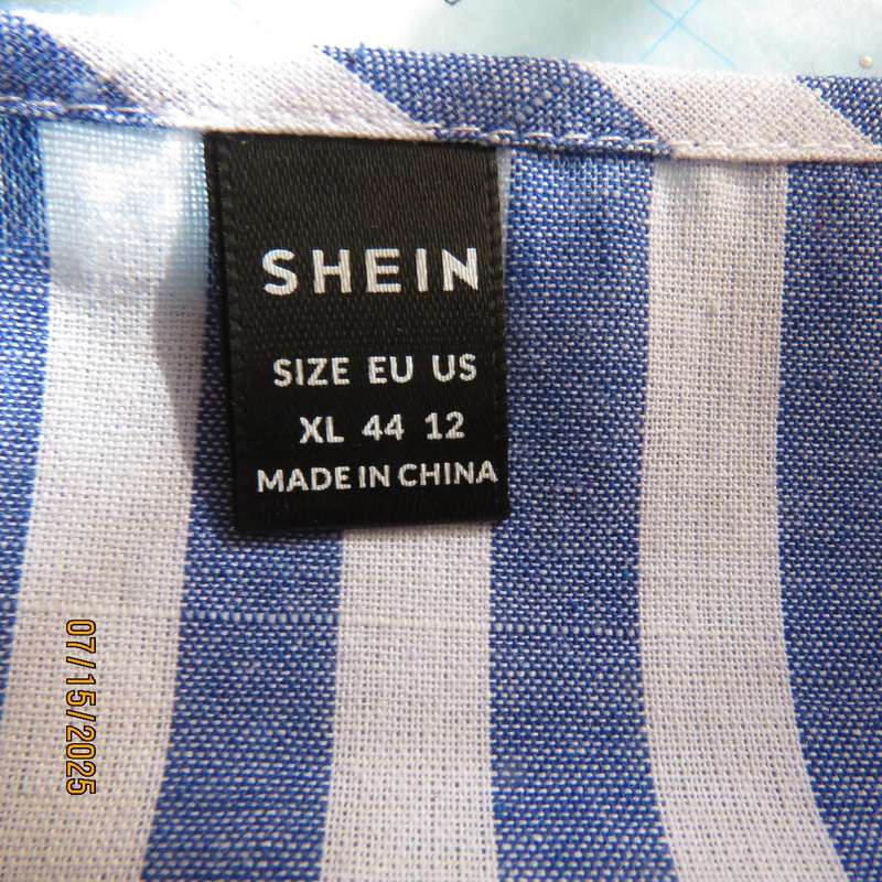 SHEIN blue-white vertical striped polycotton dress-long top. Size 40. Drawstring waist.
