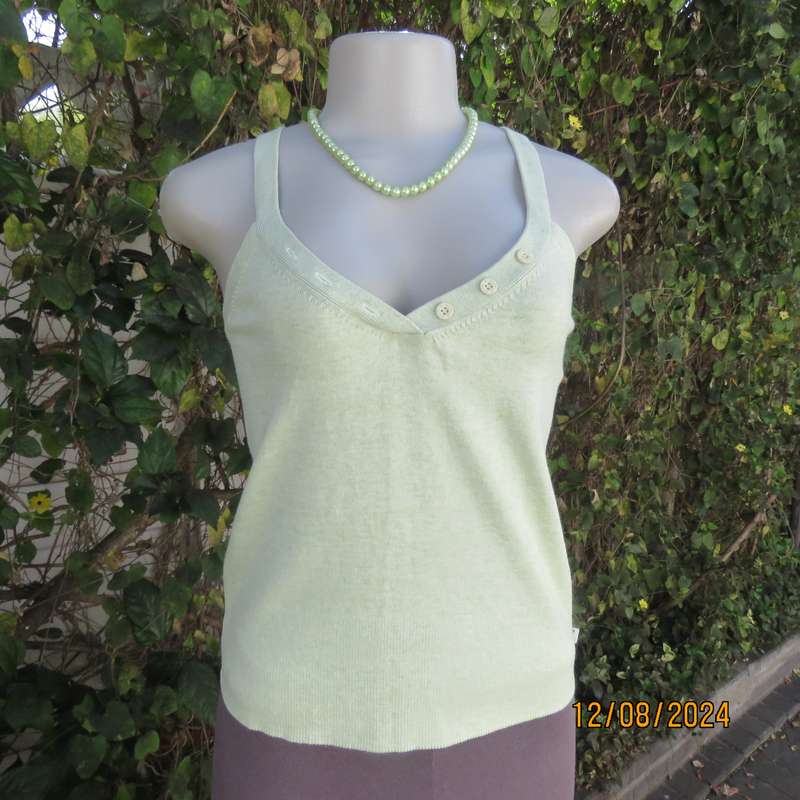 Soft mint green cotton/polyamide stretch knitted size 34 top by PURE. V front.Button decor. As new