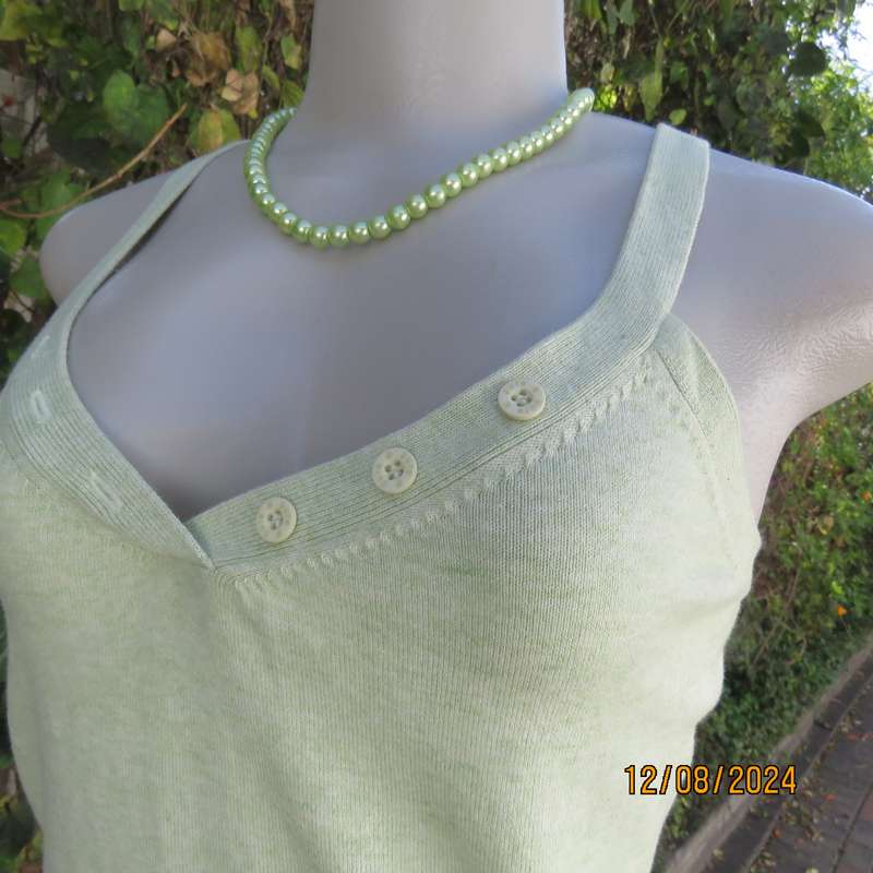 Soft mint green cotton/polyamide stretch knitted size 34 top by PURE. V front.Button decor. As new