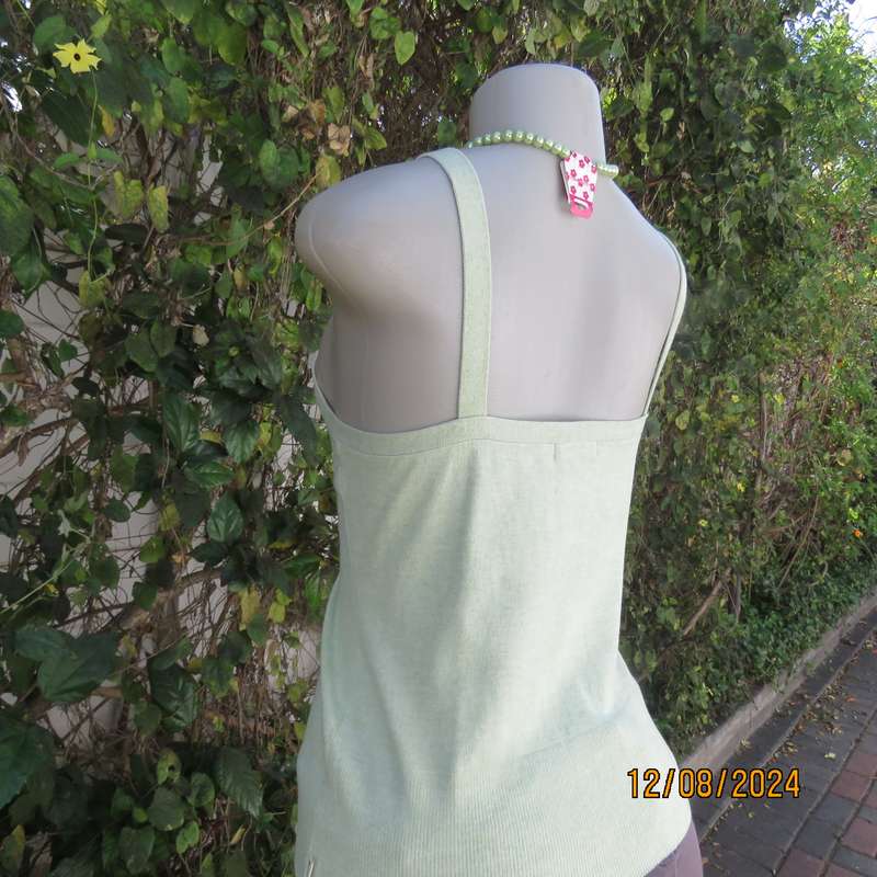 Soft mint green cotton/polyamide stretch knitted size 34 top by PURE. V front.Button decor. As new