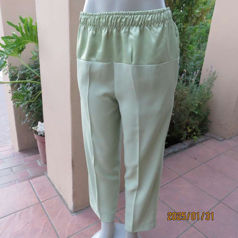 Smart Comfy Light Avo Pants with Wide Satin Yoke, Size 36, Crepe Polyester
