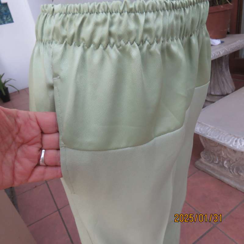 Smart Comfy Light Avo Pants with Wide Satin Yoke, Size 36, Crepe Polyester