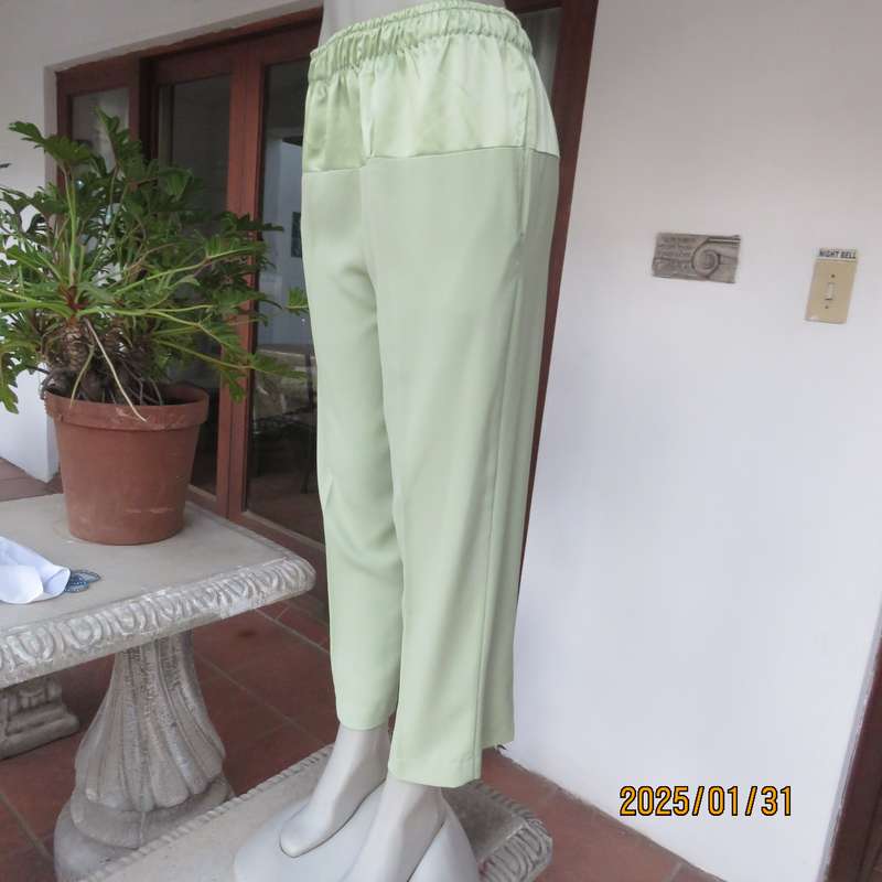 Smart Comfy Light Avo Pants with Wide Satin Yoke, Size 36, Crepe Polyester